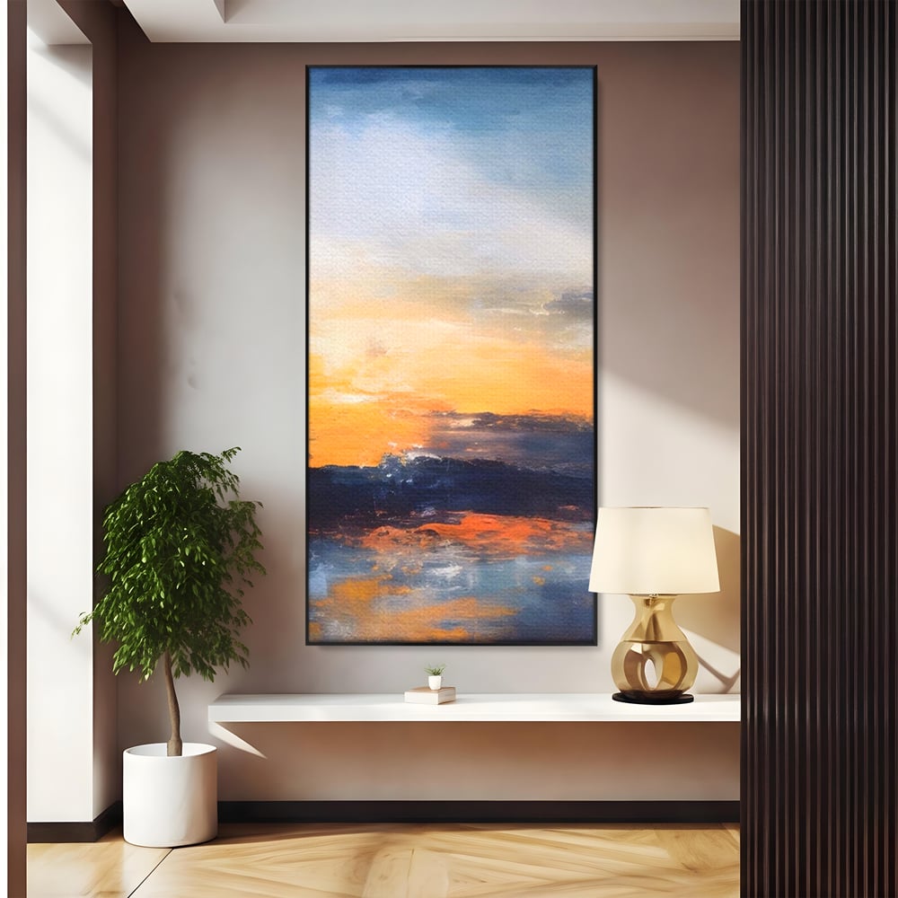 Tablou canvas cu tablou canvas cu apus abstract, in rama de aluminiu negru